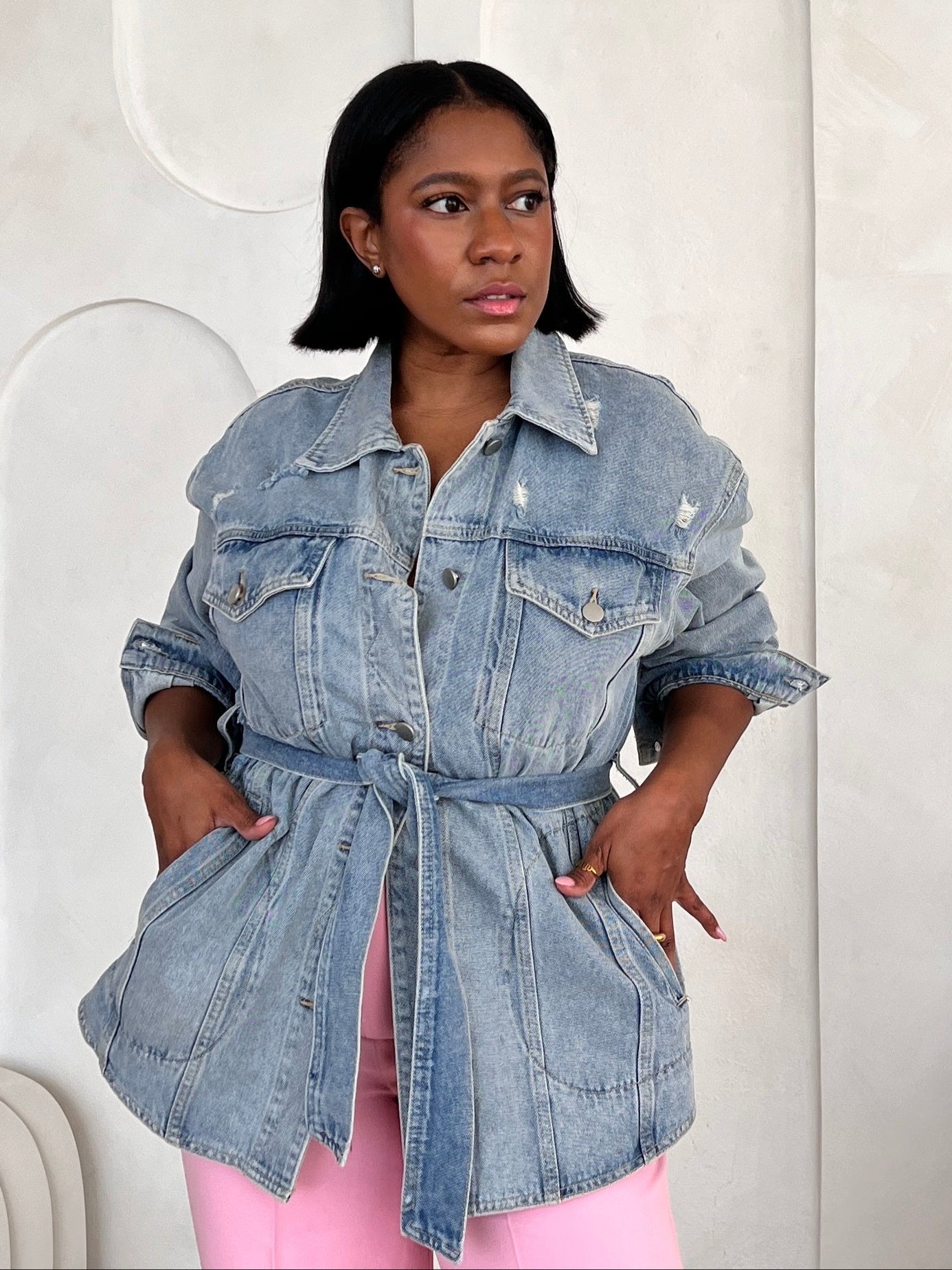 Belted Faded Denim Jacket