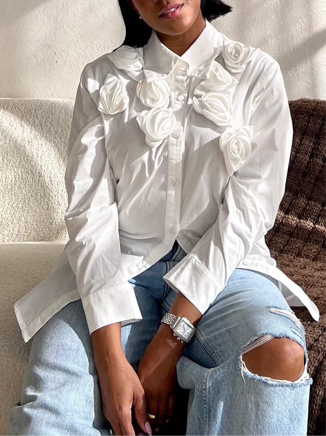 Rosette Classic White Blouse