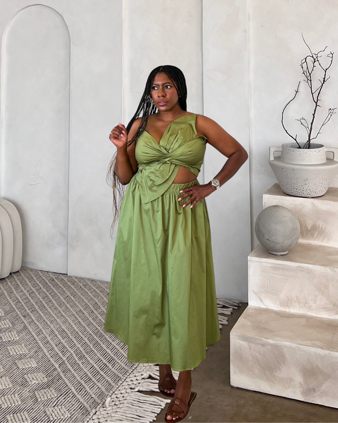 One-Shoulder Twisted Bow Midi Dress