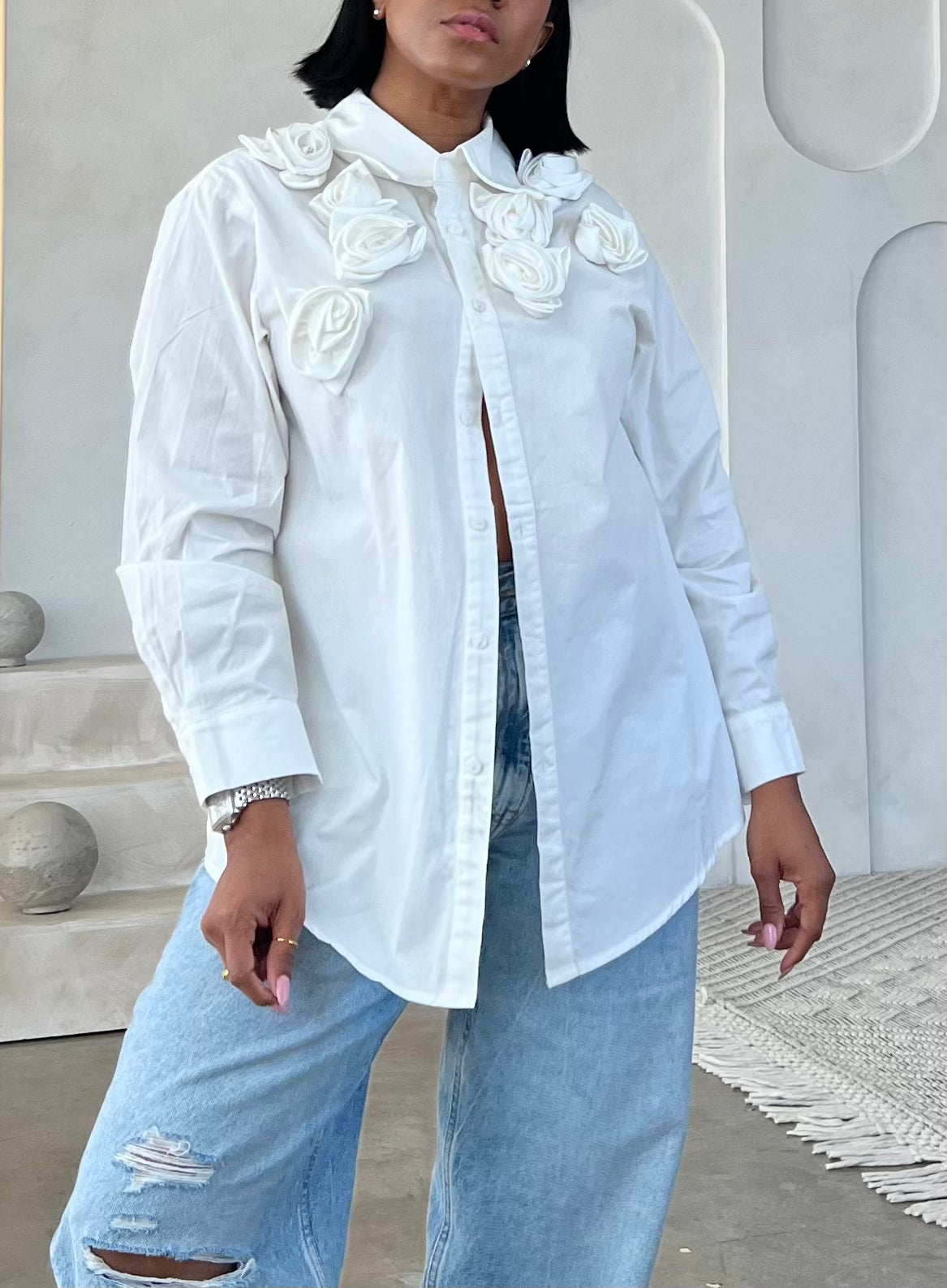 Rosette Classic White Blouse
