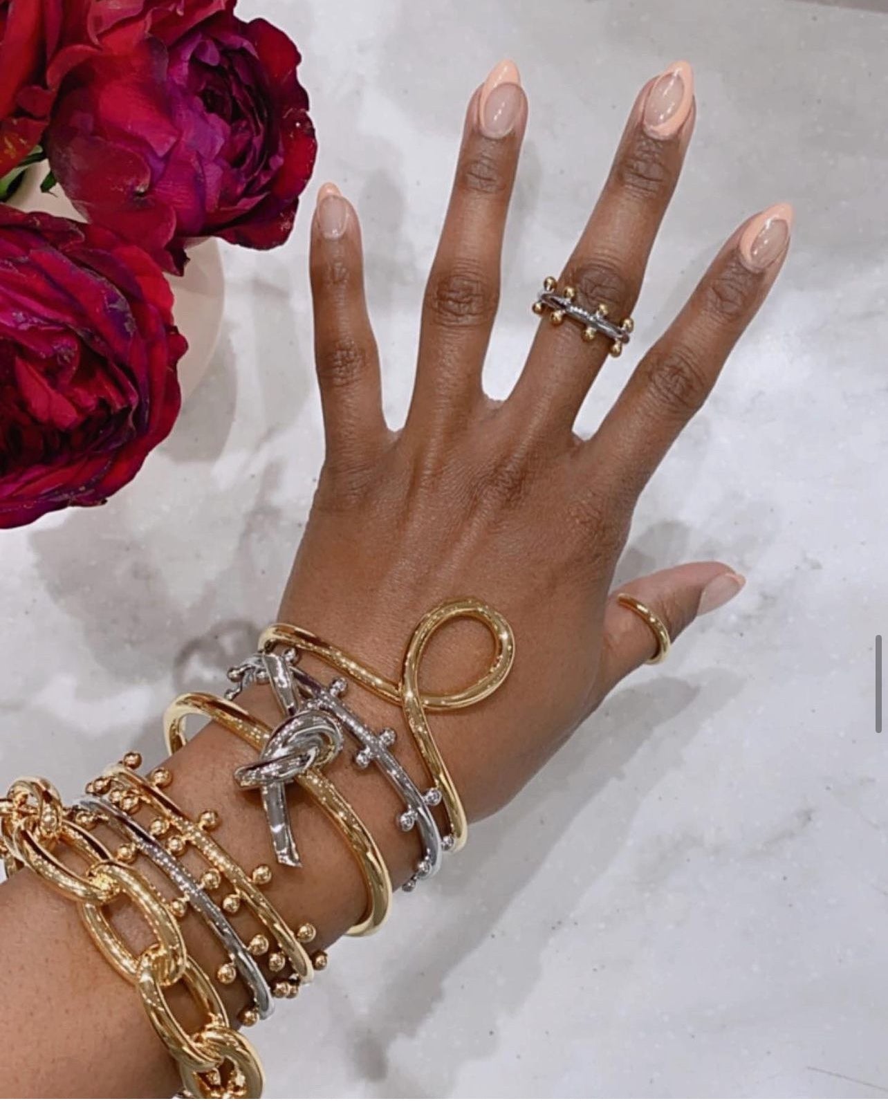 Chic Beaded Bangle Mixed Metal Gold