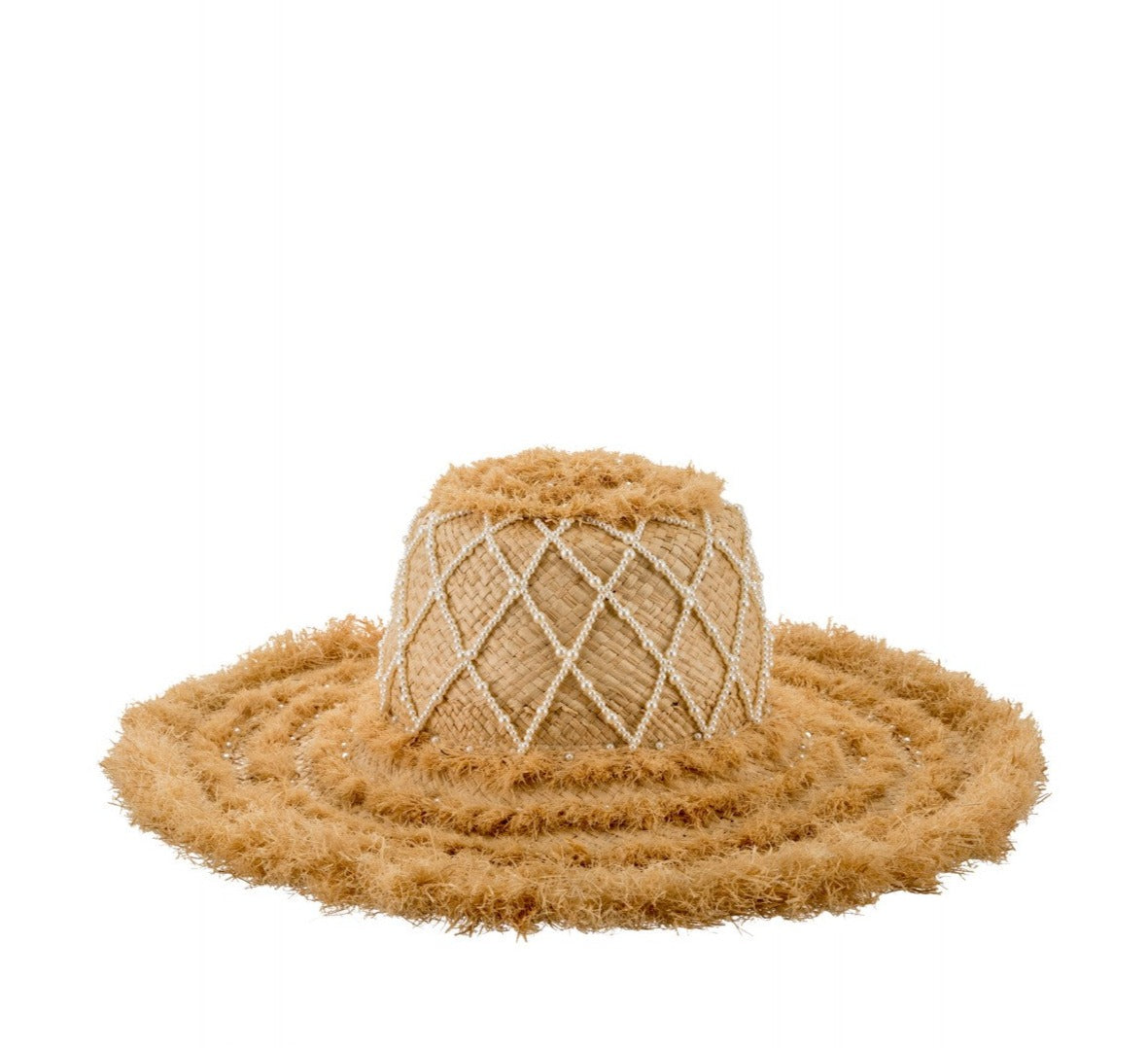 Pearl Accent Natural Raffia Hat