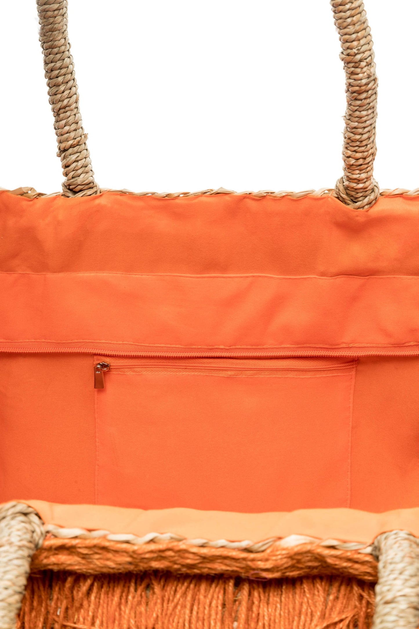 Jute Fringe Straw Tote in Orange