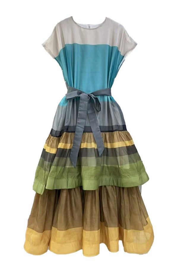 Colorblock Tiered Volume Dress