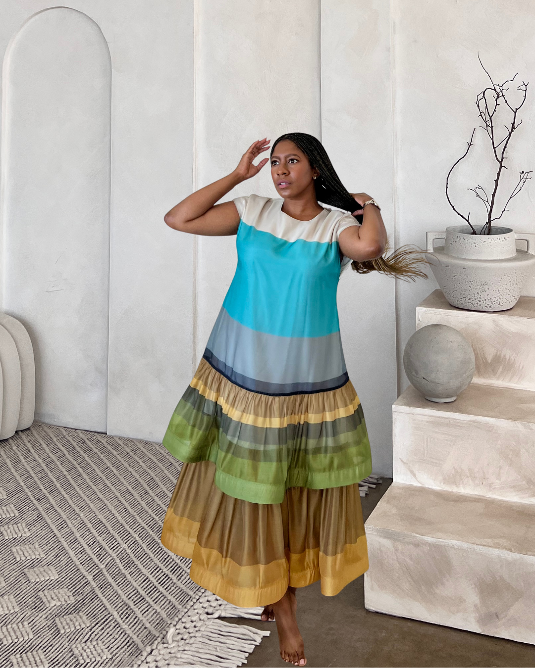 Colorblock Tiered Volume Dress