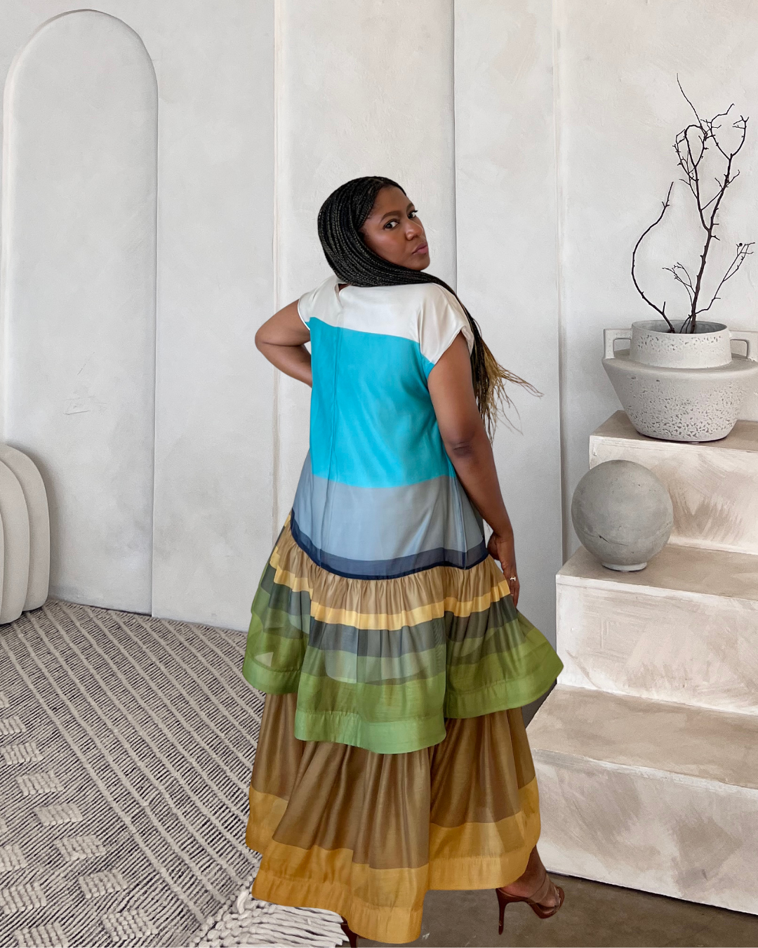Colorblock Tiered Volume Dress