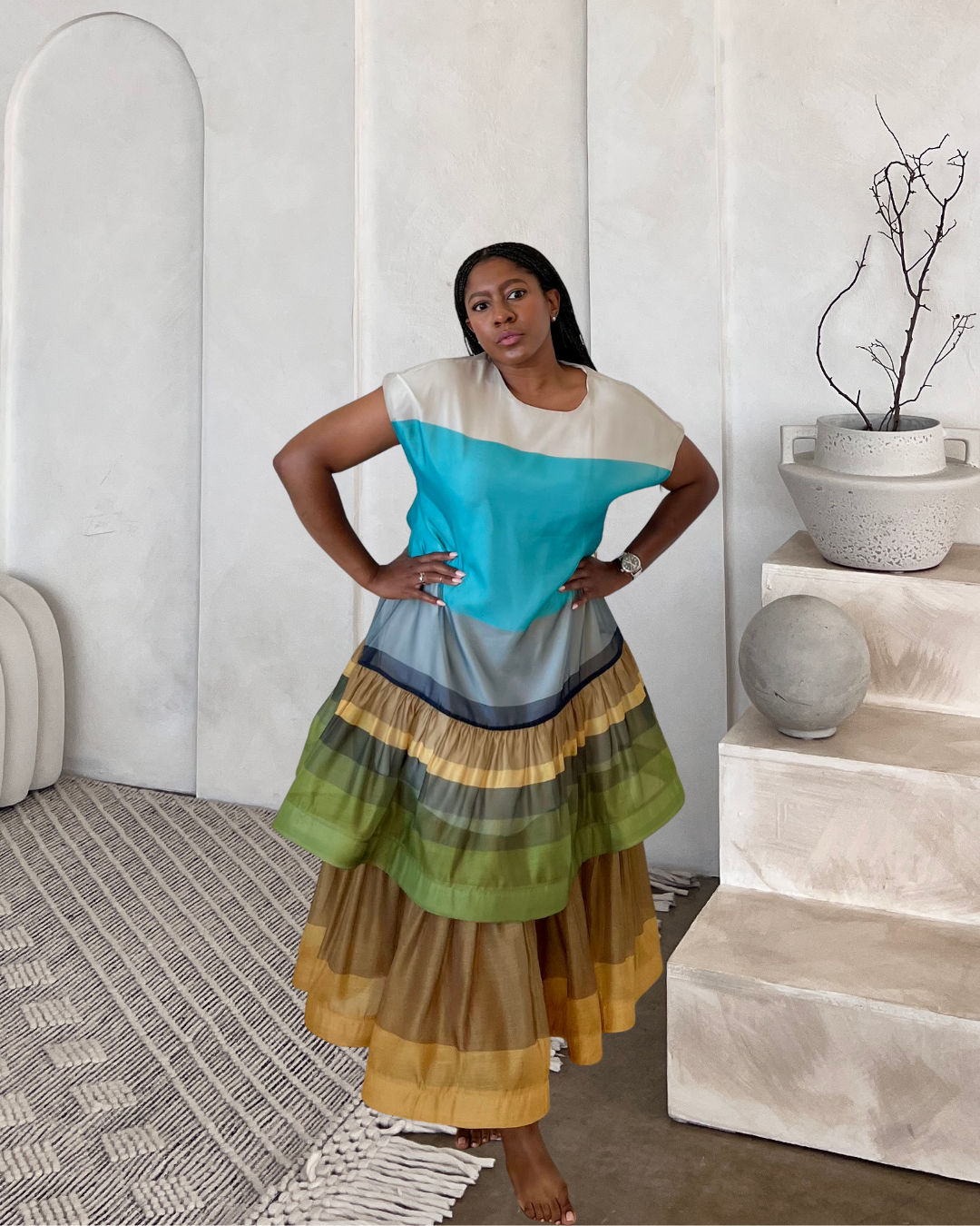 Colorblock Tiered Volume Dress