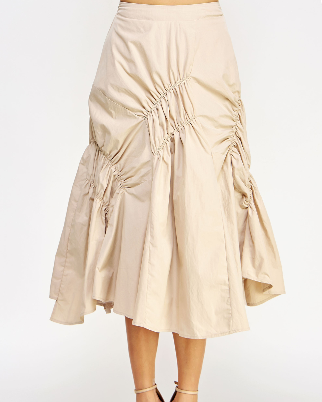 Ruched Asymmetric 2-Piece Set – Top & Midi Skirt