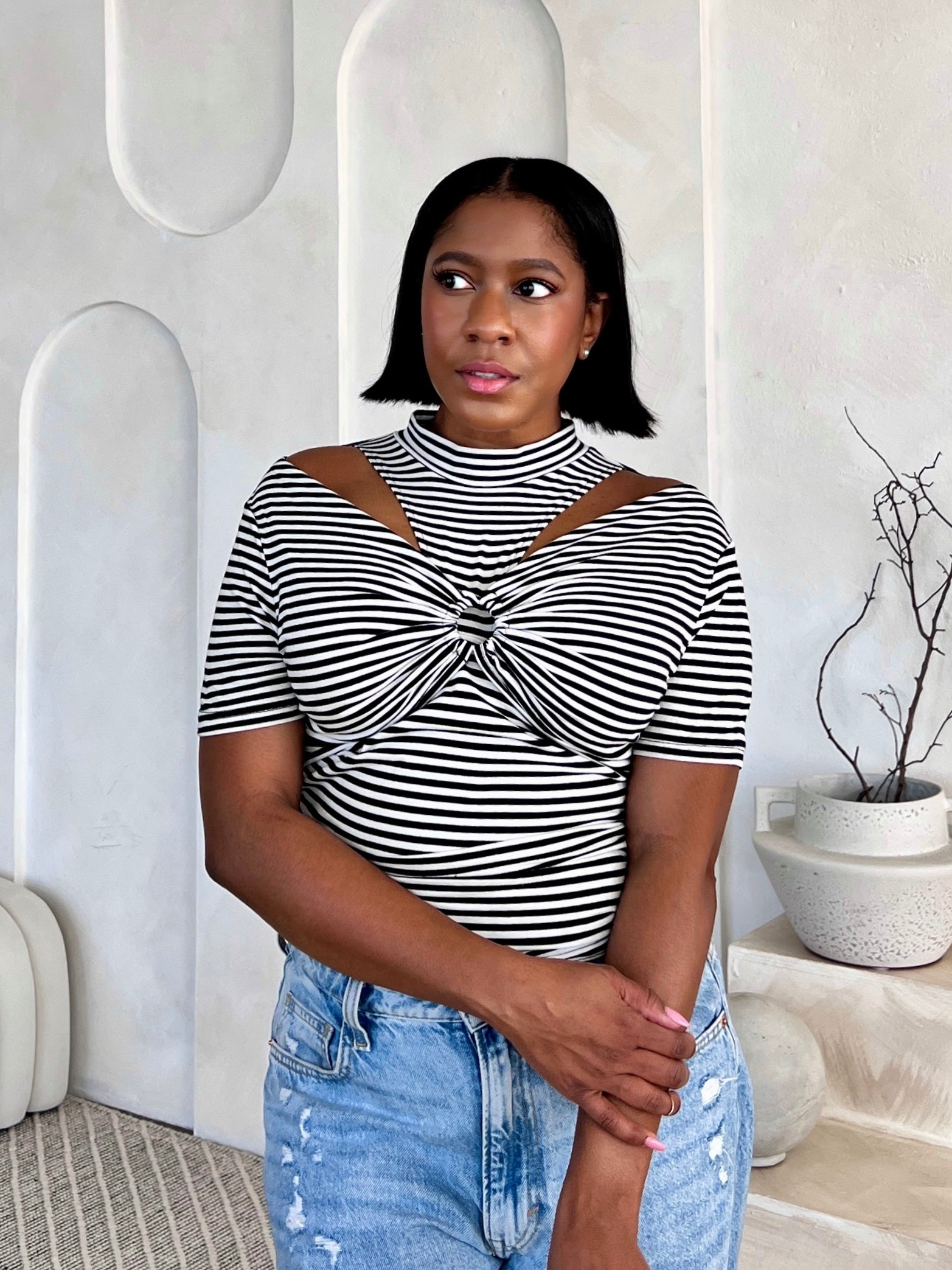 Striped Cutout Twist Top
