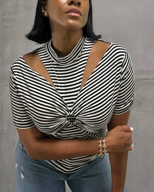 Striped Cutout Twist Top