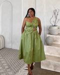 One-Shoulder Twisted Bow Midi Dress