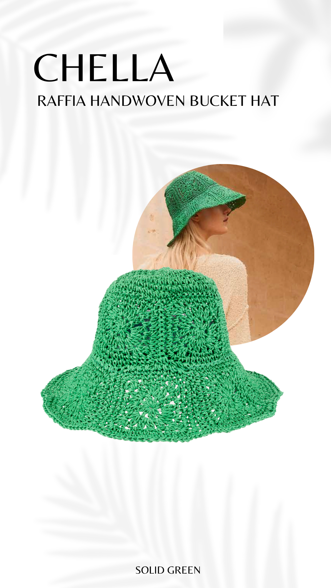 CHELLA | Raffia Bucket Hat in Green