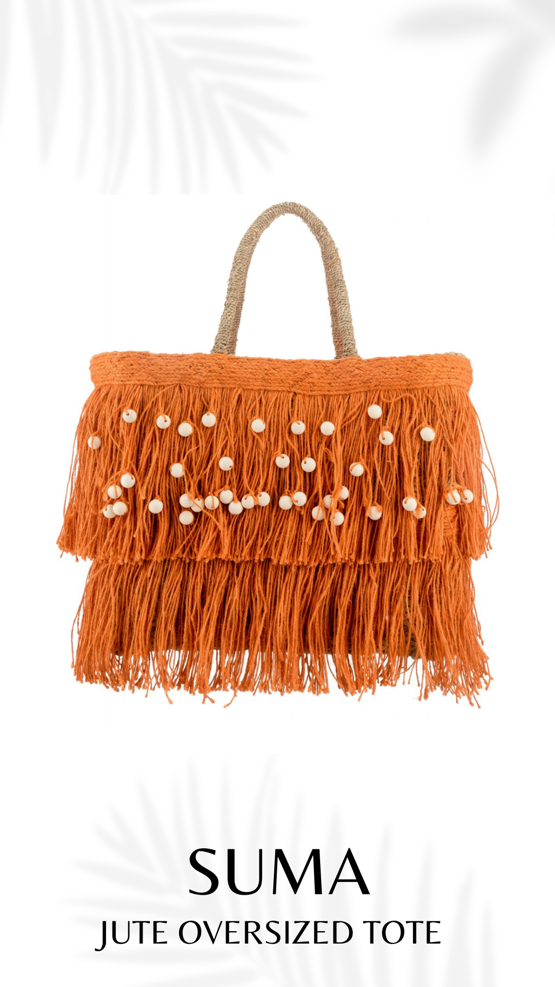 Jute Fringe Straw Tote in Orange